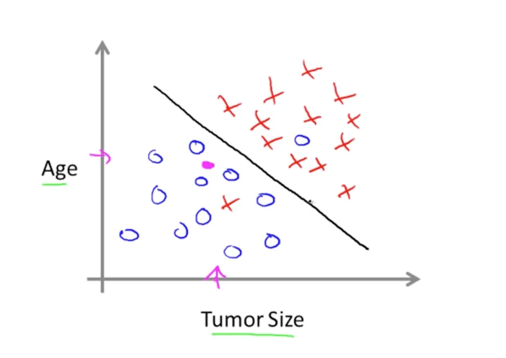 A straight line separating malignant from benign tumors
