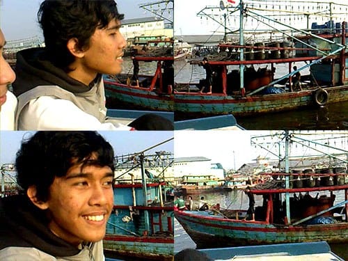 Zaki dan kapal-kapal nelayan di Muara Angke.