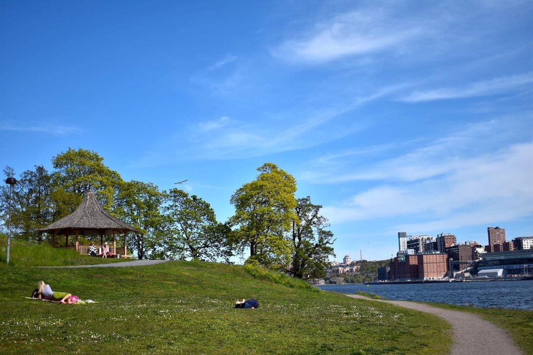 Waga menikmati sinar mentari di pesisir Djurgården.
