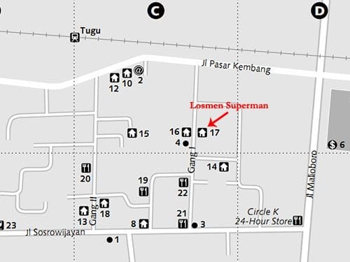Peta Jalan Sosrowijayan dan Losmen Superman (sumber: Lonely Planet)