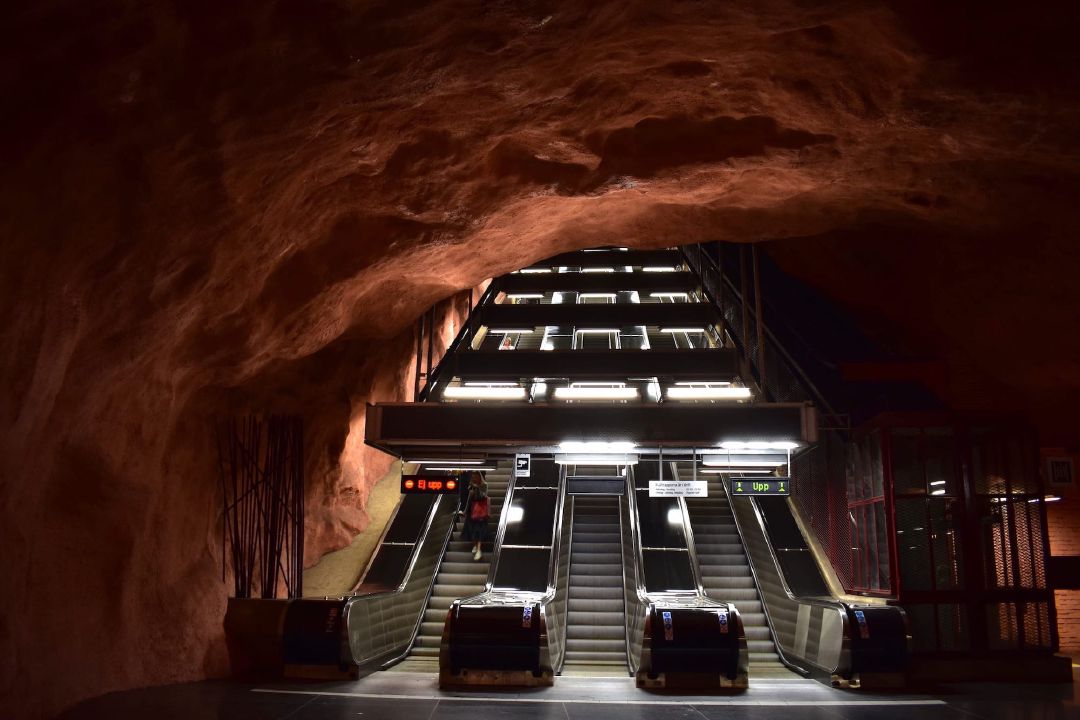 Tangga berjalan di Stasiun Rådhuset.